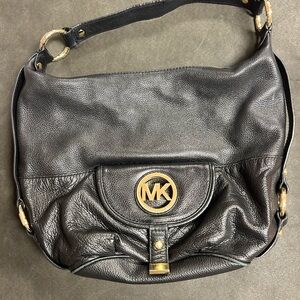 Michael Kors Black Hobo Bag with Gold Accents